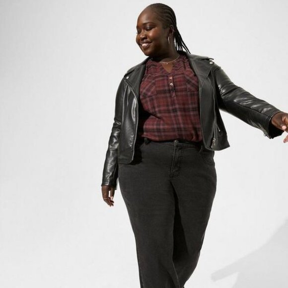 torrid Tops - Torrid Harper Brushed Tunic Pullover Brown Plaid Sz 5 (28) Long Sleeves NWT